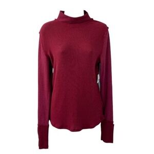 Free People  Wine Womens Mock Neck Lightweight Sweater‎ Top Size XL New